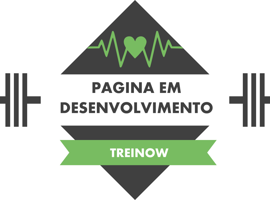 Imagem com a frase 'Página em desenvolvimento' entre halteres