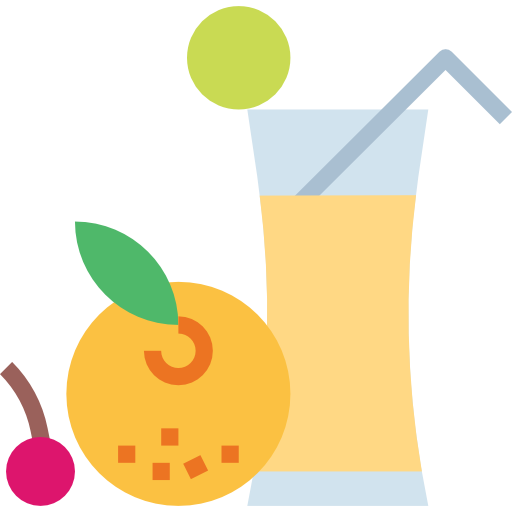 Suco de laranja com laranjas em volta em forma de animação